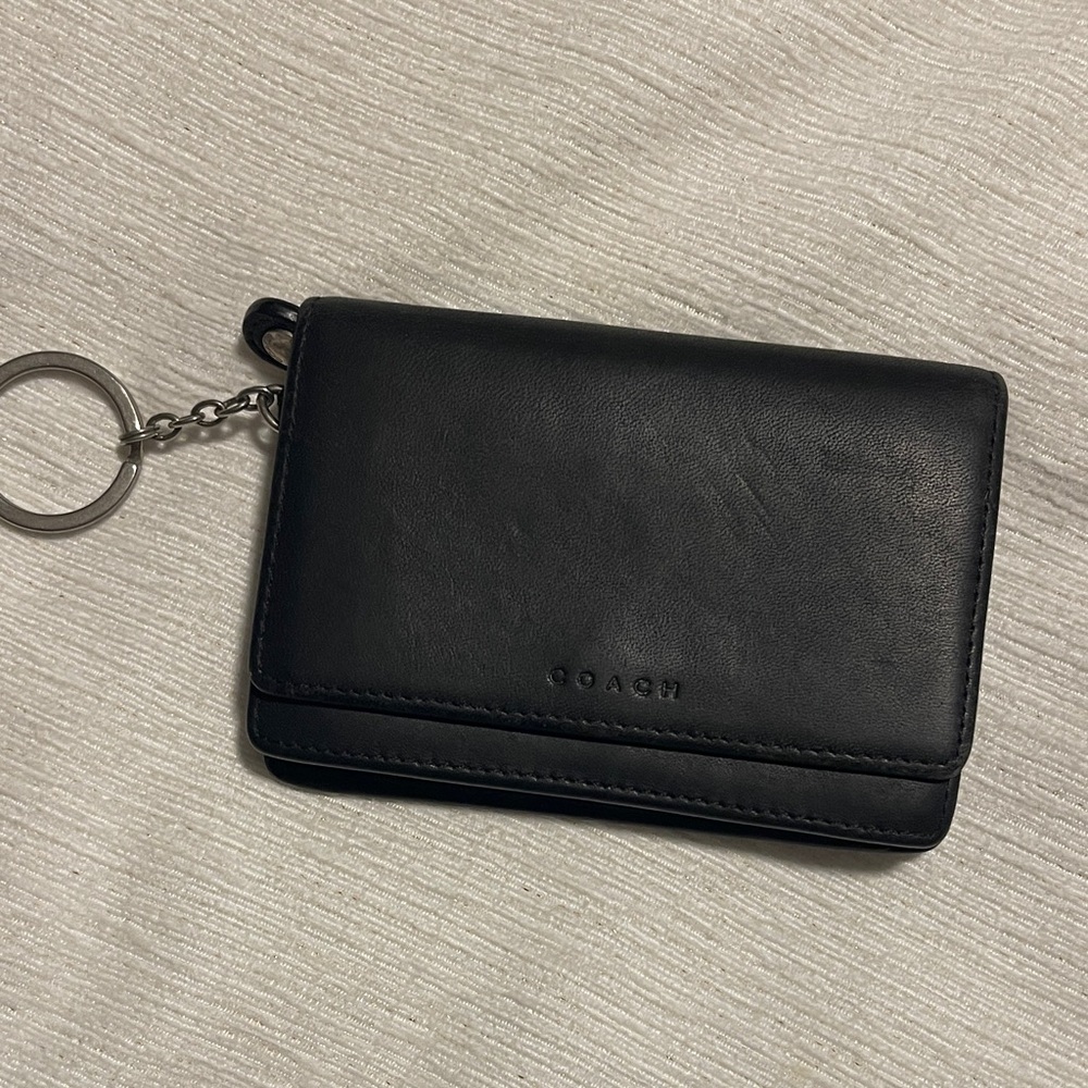Coach Black Leather Key Case with Ring